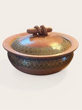 OOAK Studio Pottery Lidded Bowl Signed Handmade Vintage Art Studio Ceramic 10”